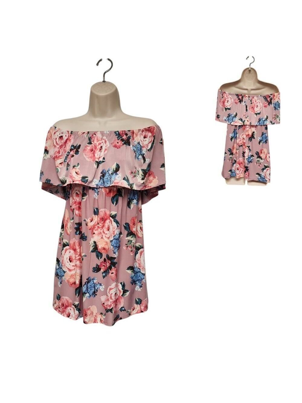 Mon & CO Maternity Off Shoulder Tunic Multi-Pink/Blue Floral Top Blouse Size SM